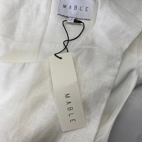 MABLE Women’s Linen Scalloped Hem Shift Dress Size S White Sleeveless Knee Lengt - Picture 13 of 13